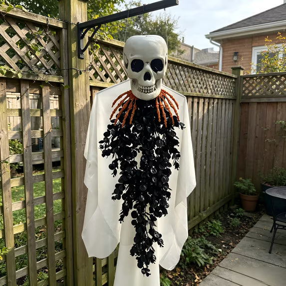 Myecovie Halloween Indoor Decoration Halloween Hanging Ghost with Skull, Skeleton Hands & Black Eucalyptus-36 Inch Door Decor Hanging Deocration for Halloween