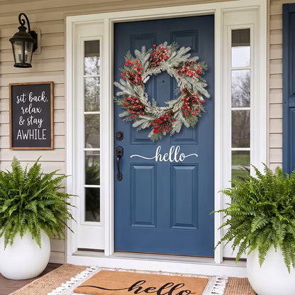 Myecovie 22 Inch Christmas Wreath for Front Door, Frosted Norfolk Pine Wreath with Red Berries & Pine Cones, Winter Wreaths for Wall, Bedroom, Back Door Holiday Decor