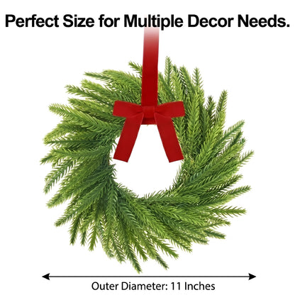 Set of 4 Cabinet Wreaths Norfolk Pine Christmas Wreath with Red Velvet Bow, Small Artificial Christmas Wreath for Kitchen Cabinet, Window, Door, Wall Holiday Decor-11 inches