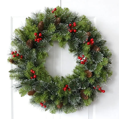 Farship Christmas Wreaths for Front Door 17" Winter Christmas Wreath with Red Berries, Christmas Home Decoration Indoor Outdoor for New Year Winter