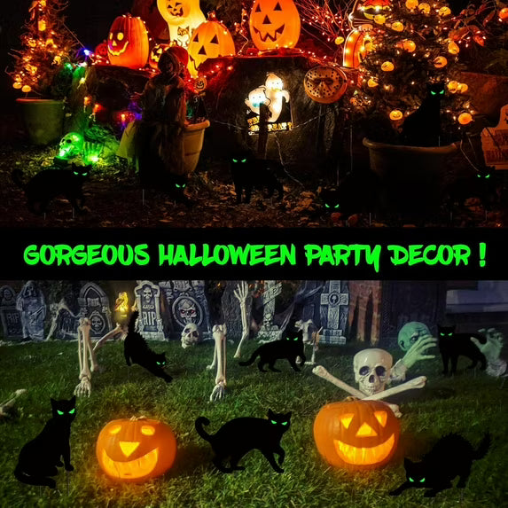 6 PCS Halloween Black Cat Yard Signs with Glow in Dark Eyes, Fall Lawn Sign with Stakes, Halloween Decorations for Outdoor Yard Lawn Garden