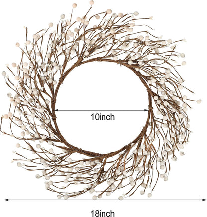 Farship 18" Artificial white berries Winter Wreath for Front Door