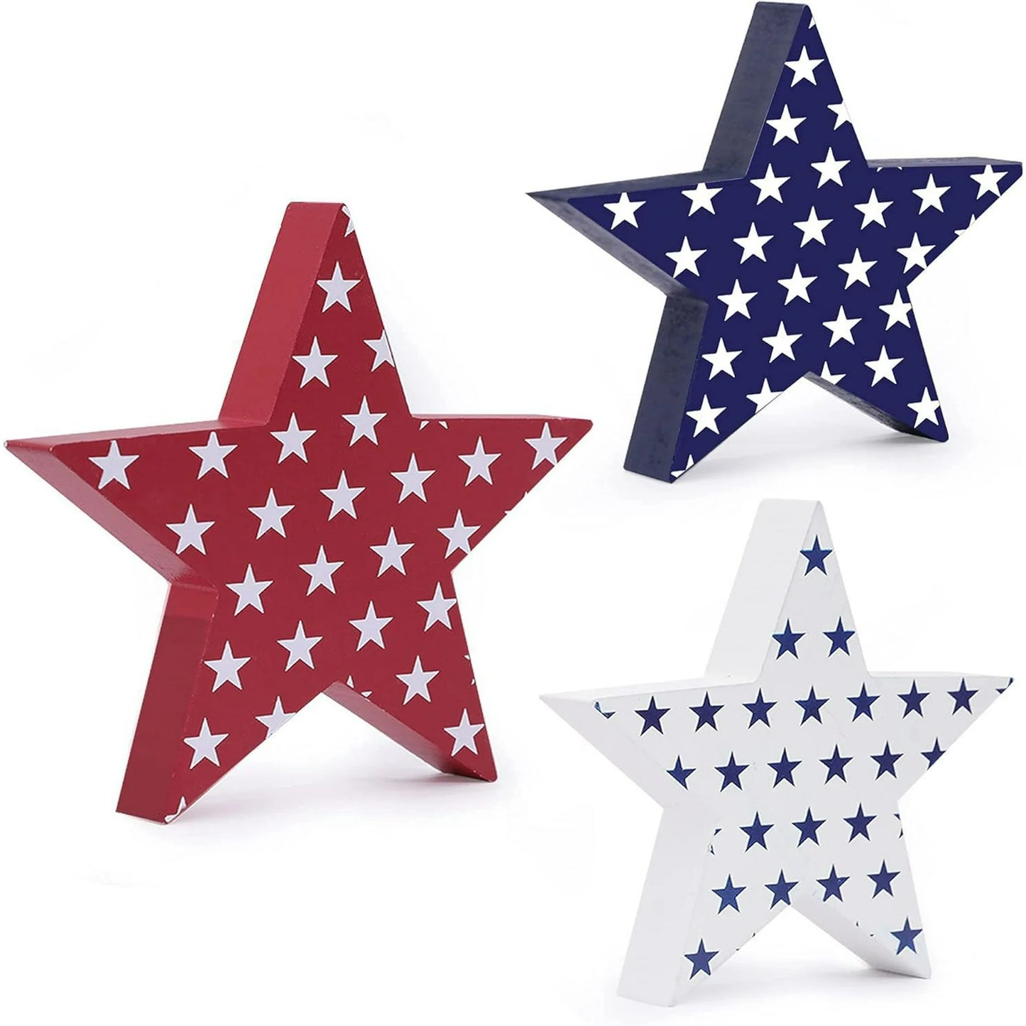 Farship Independence Day Hanging Decor Wooden Star Block 3pcs